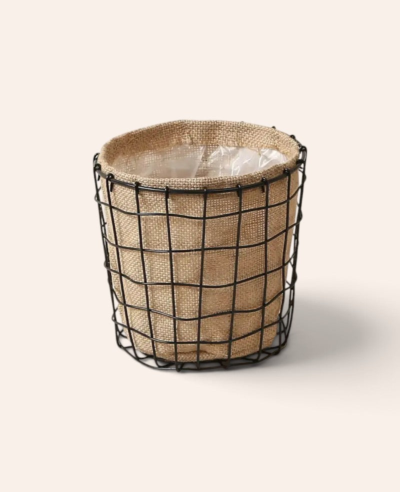Jutekorb mit Metallhülle, 17 x 16 cm