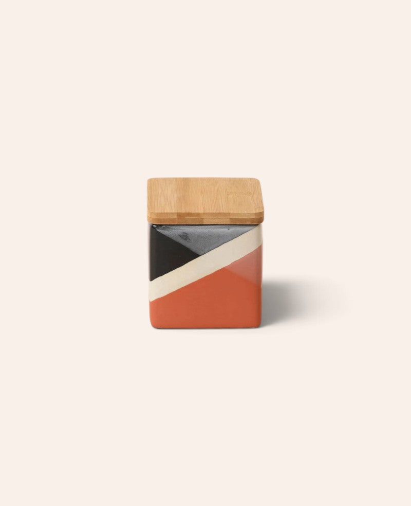 Rot schwarze Dose aus Steingut mit Bambusdeckel, 10 x 10 cm, 0.75 Liter