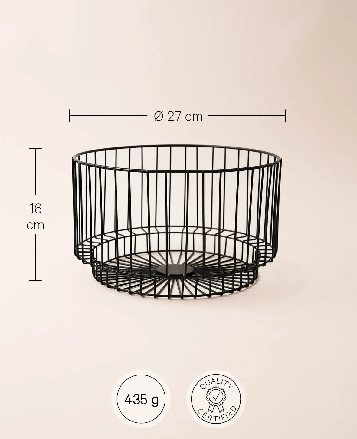 Runder Drahtkorb aus matt schwarzem Metall, für Aufbewahrung in Bad, Küche, Vorratskammer und im Kleiderschrank, Ø 27 cm x H 16 cm