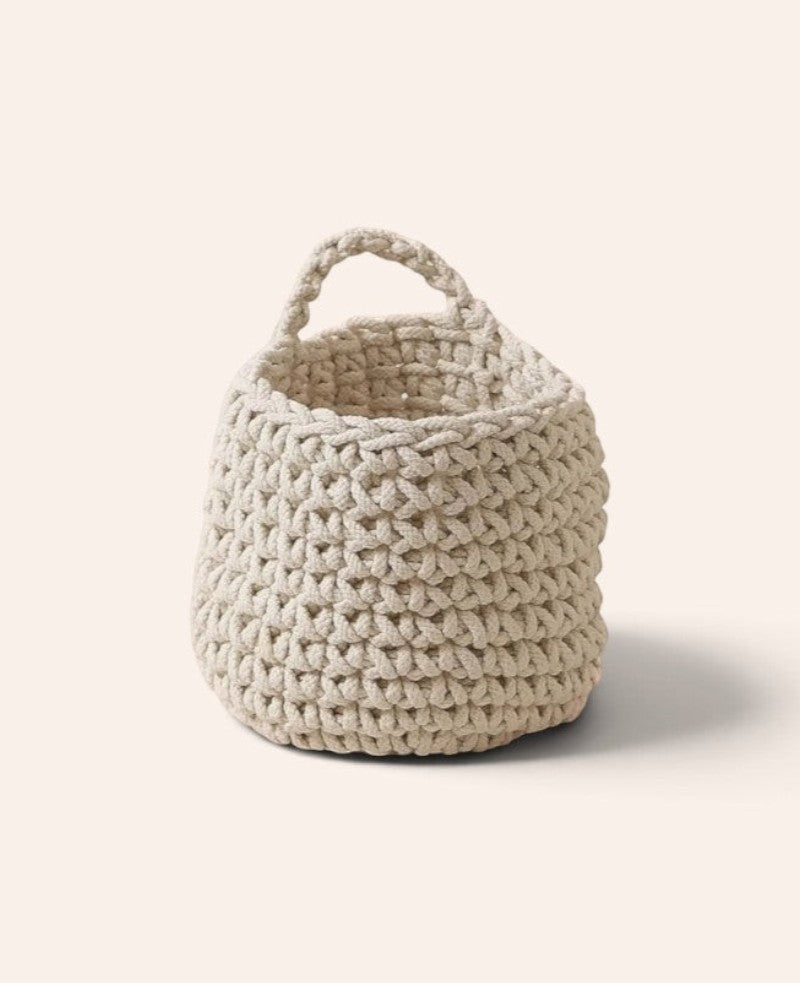Weisses, gehäkeltes Körbchen aus Baumwolle, Ø 17 cm x 17 cm