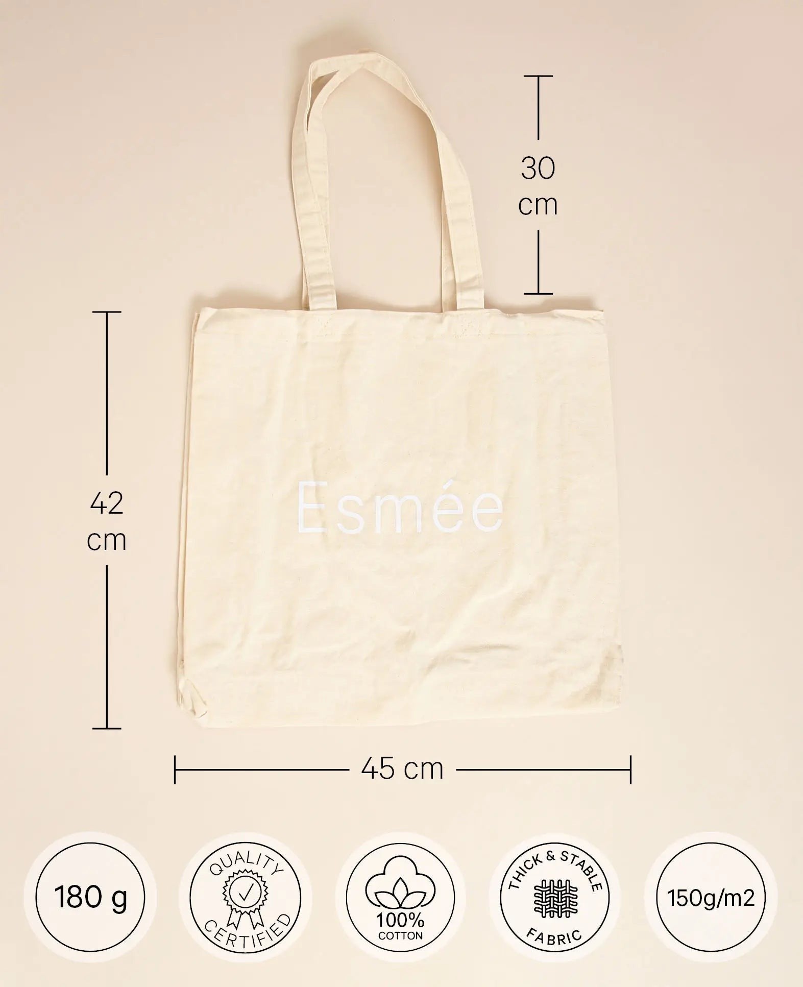 XL Totebag / extra grosse Jutetasche mit weissem Print "Esmée", B 45 x H 42 cm x 11 cm
