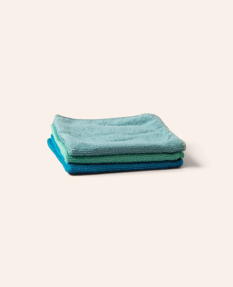 3 Stück Mikrofasertücher aus recyceltem Polyester, blautöne, 30 x 30 cm