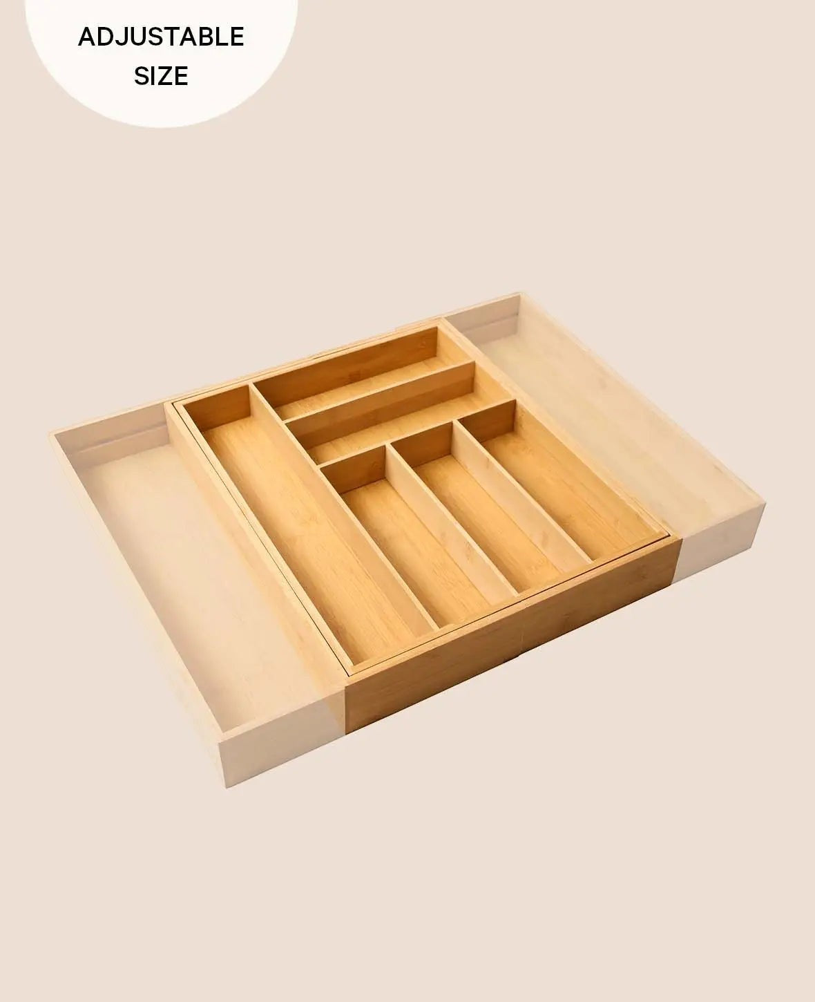 Ausziehbarer Besteckkasten aus Bambus, 35 bis 57.5 x 42.5 x 6.4 cm