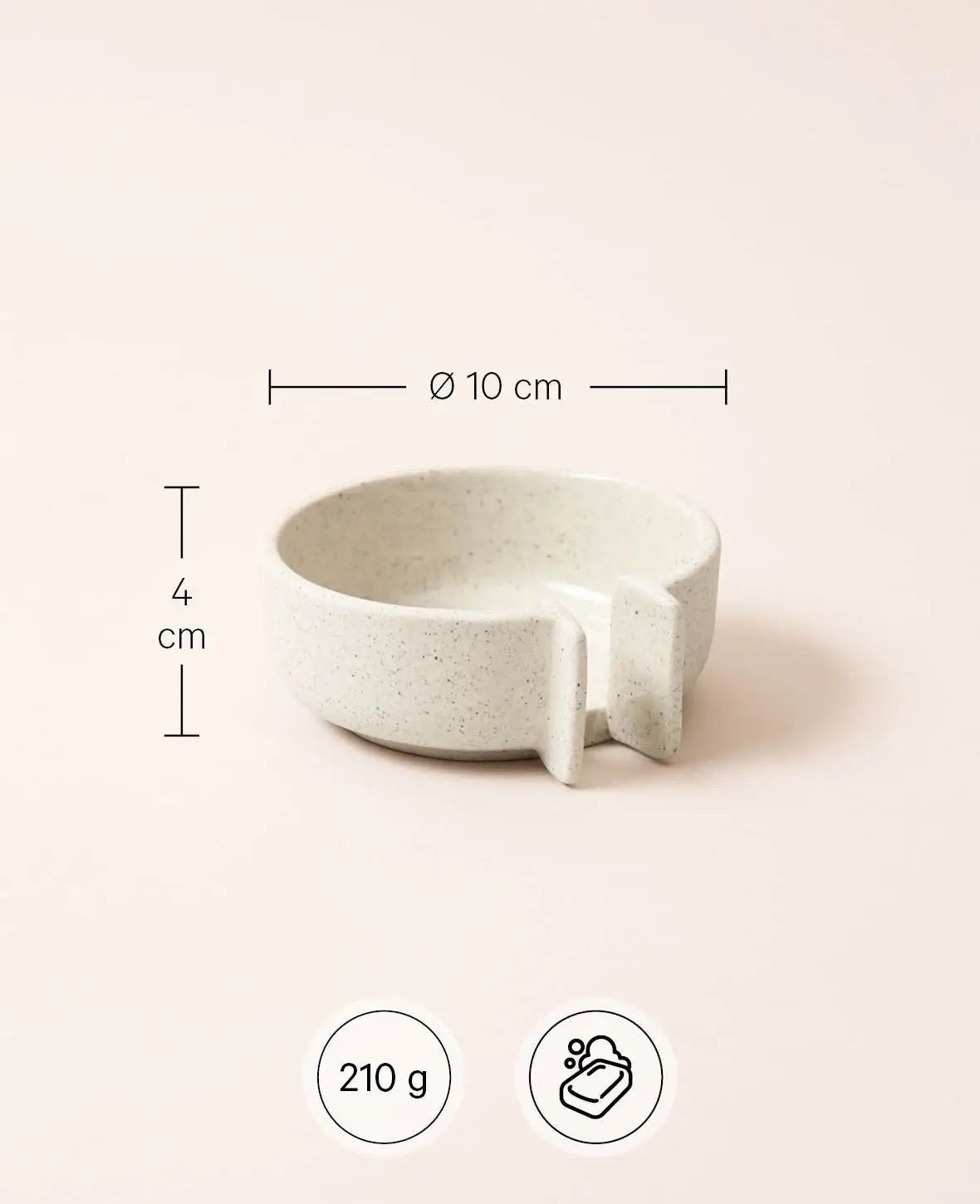 Keramik Seifenschale mit Abfluss, beige mit schwarzen Sprenkeln und glasierter Innenseite, Ø 10 cm