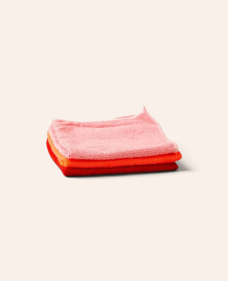 3 Stück Mikrofasertücher aus recyceltem Polyester, rottöne, 30 x 30 cm