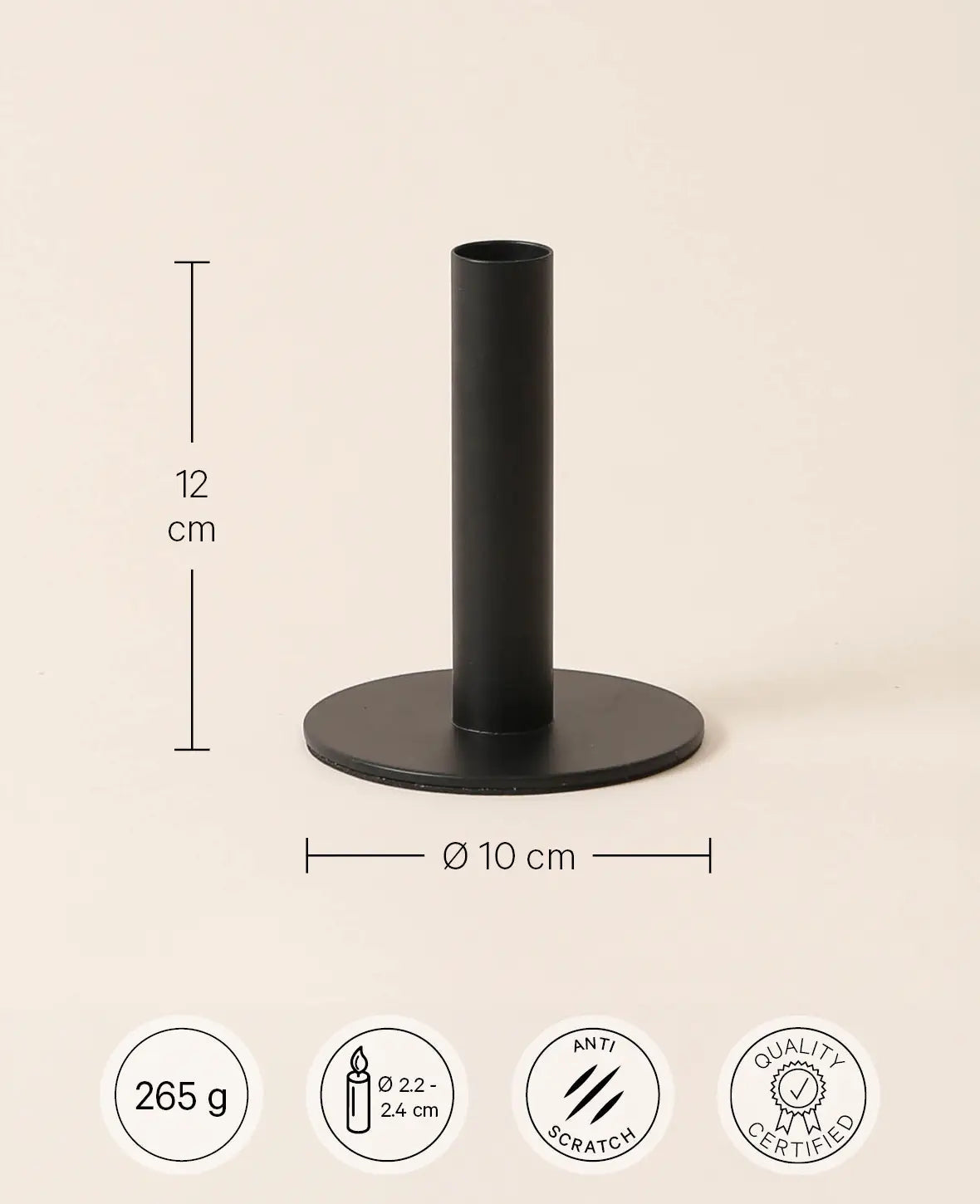 Kerzenständer für Stabkerzen in mattem Schwarz, H 12 cm