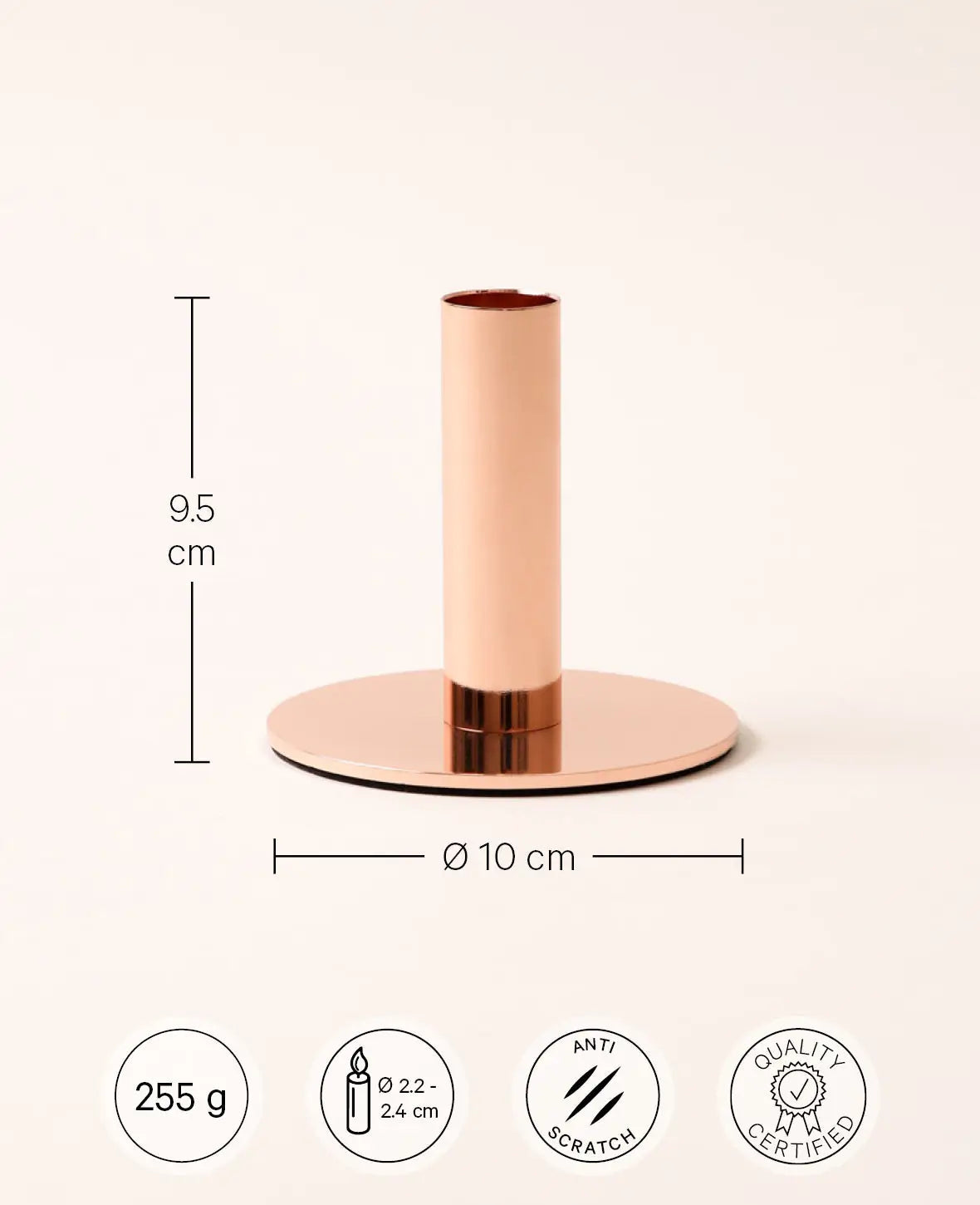 Kerzenständer für Stabkerzen in Rosé, H 9.5 cm x Ø 10 cm