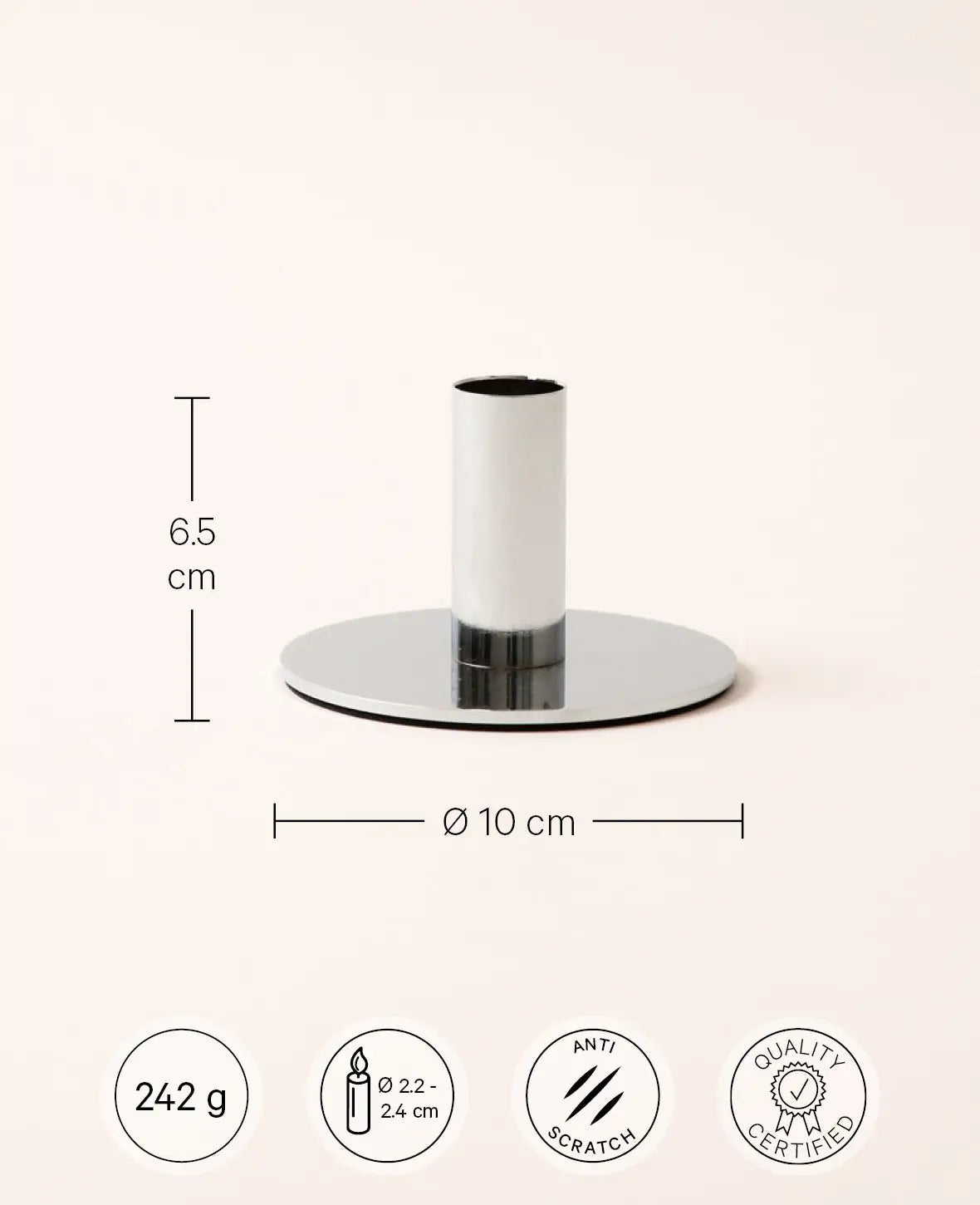 Kerzenständer für Stabkerzen in Silber, H 6.5 cm x Ø 10 cm