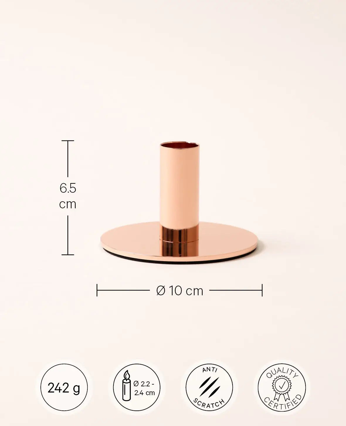 Kerzenständer für Stabkerzen in Rosé, H 6.5 cm x Ø 10 cm