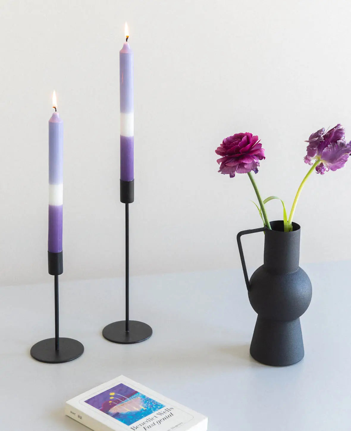 Kerzenständer für Stabkerzen in mattem Schwarz, 28.5 cm