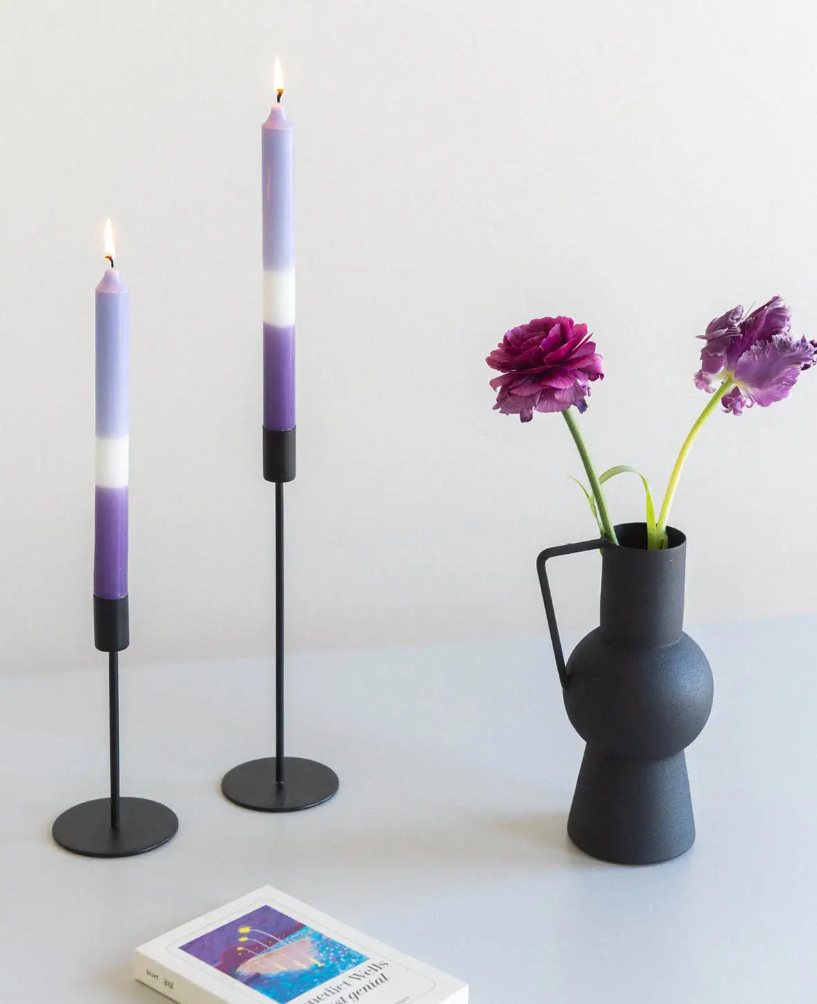 Kerzenständer für Stabkerzen in mattem Schwarz, 18.5 cm