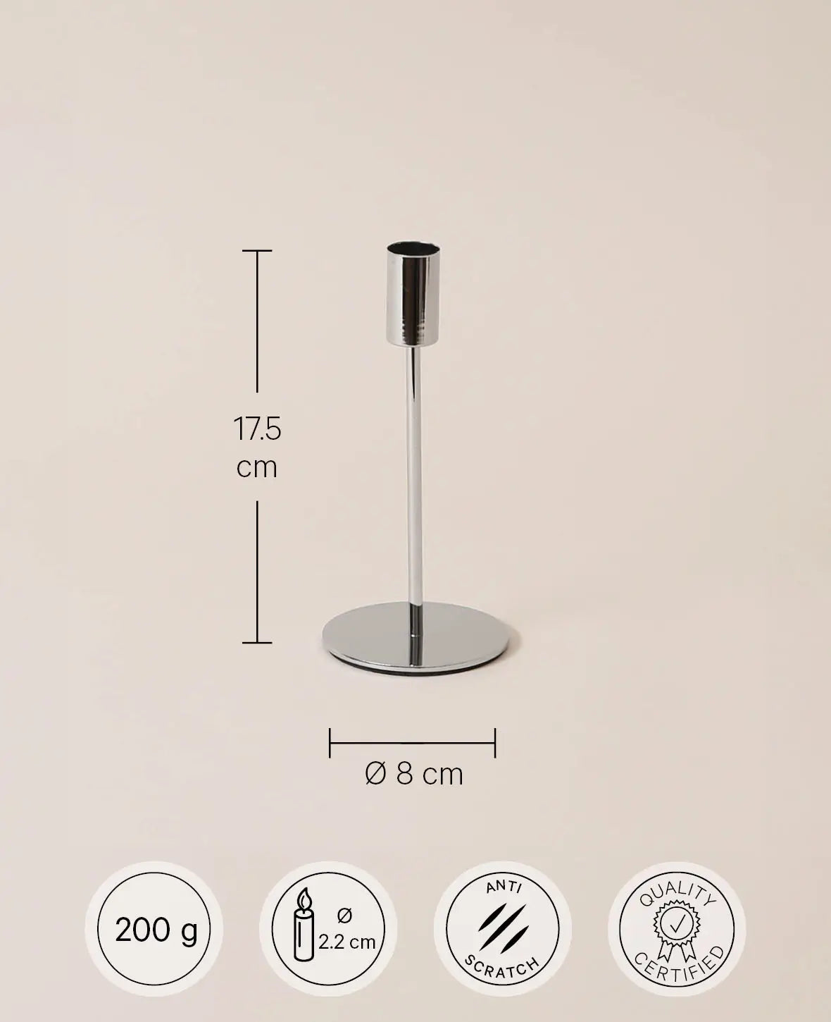 Kerzenständer für Stabkerzen in Silber, 17.5cm