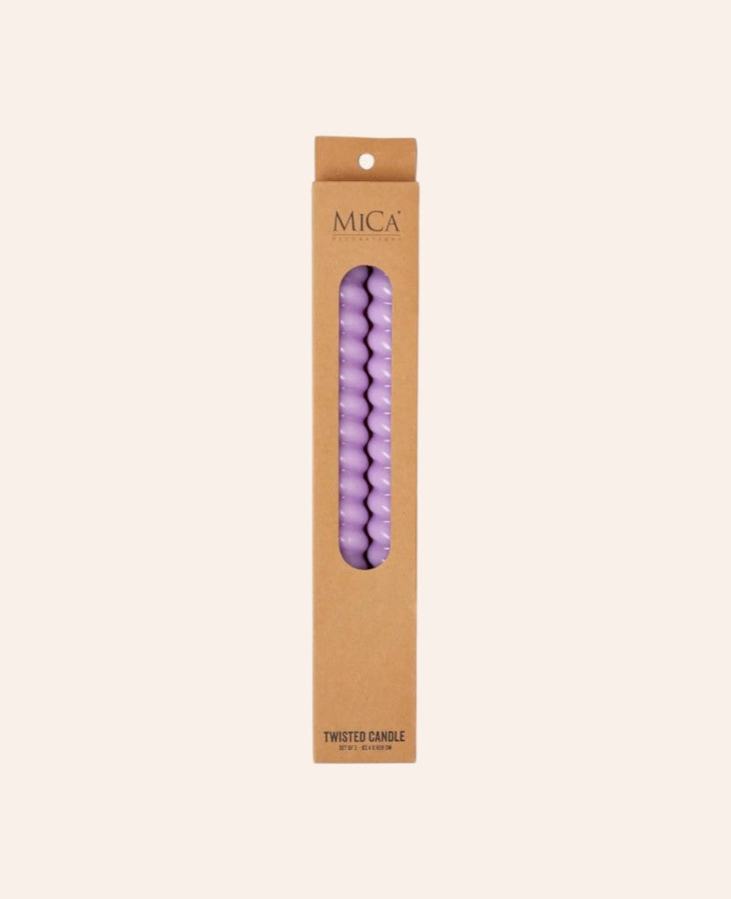 2er Set Stabkerzen / Tafelkerzen mit Twist in Lila, 28 cm x 2.4 cm