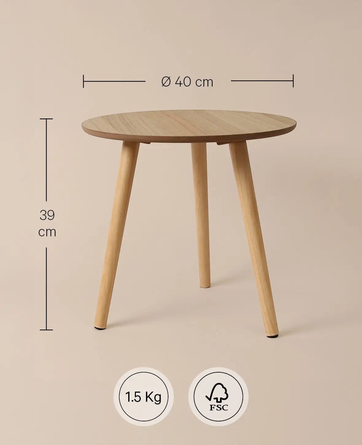 Runder Beistelltisch / Sofatisch / Holztisch aus hellem Holz, Ø 40 cm