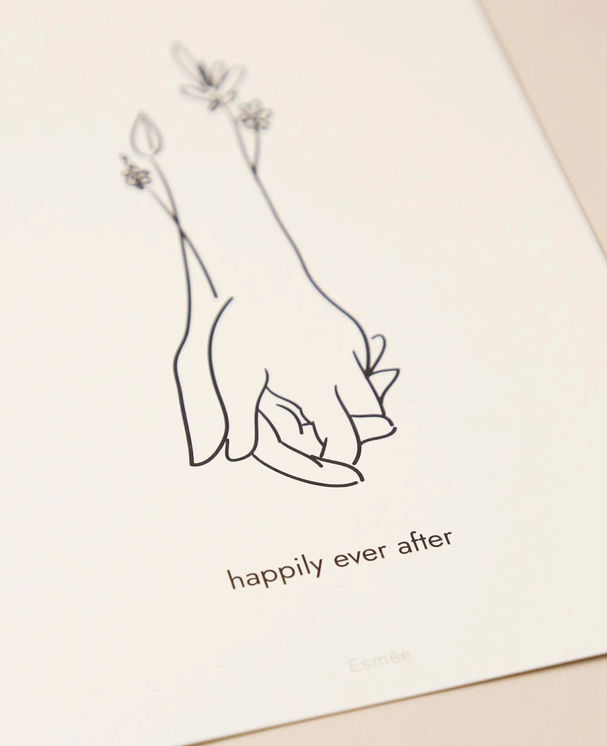 Hochzeitskarte / Postkarte Hochformat "happily ever after", 10.5 x 14.8 cm, weisses Naturpapier mit schwarzem Print