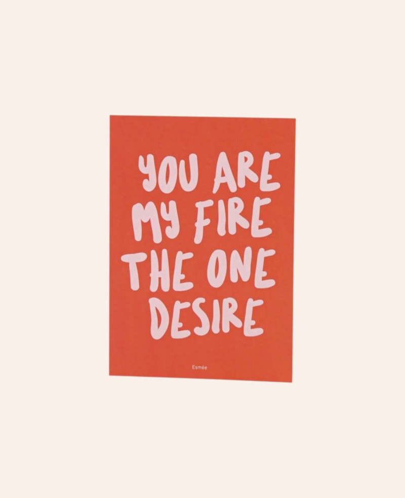Grusskarte / Postkarte Hochformat "My fire", 10.5 x 14.8 cm, rote Karte mit pinkem Schriftzug und weisser Rückseite