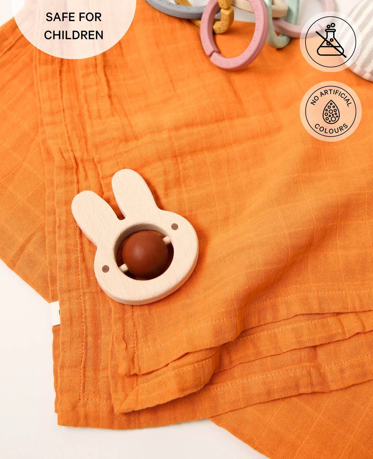 Musselin Tuch / Mulltuch aus 100% Bio Baumwolle als Nuscheli für Babys oder als Mode- und Dekoaccessoire in Dusty Orange, 120 x 100 cm