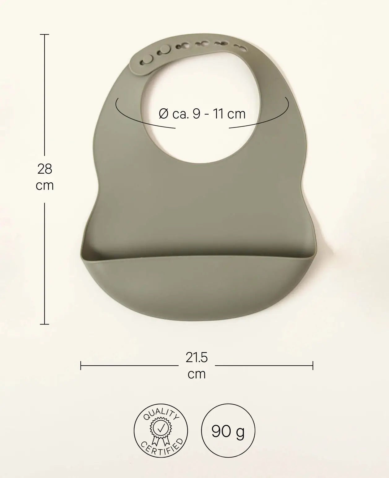2er Pack Lätzchen aus Silikon mit Auffangschale, grössenverstellbar, grau und beige, Ø 11 cm