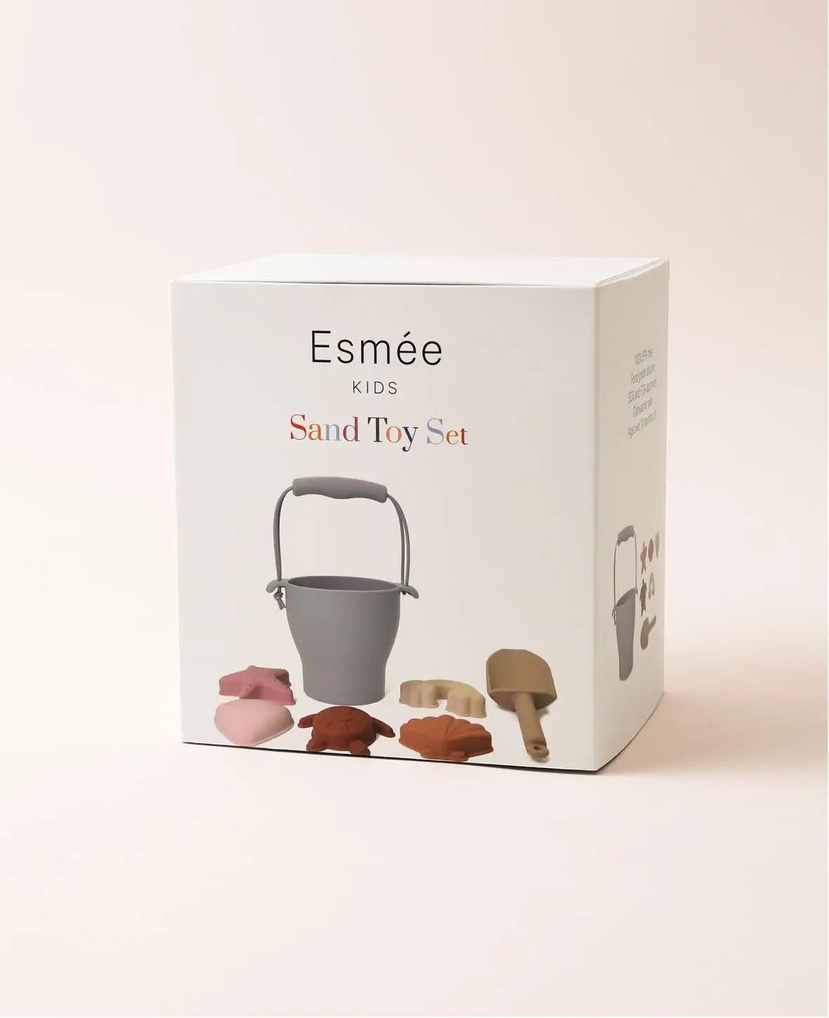 Sandspielzeug Set für Kinder, aus Silikon in Blau/Beige/Rosa, mit Kessel, Schaufel und Formen