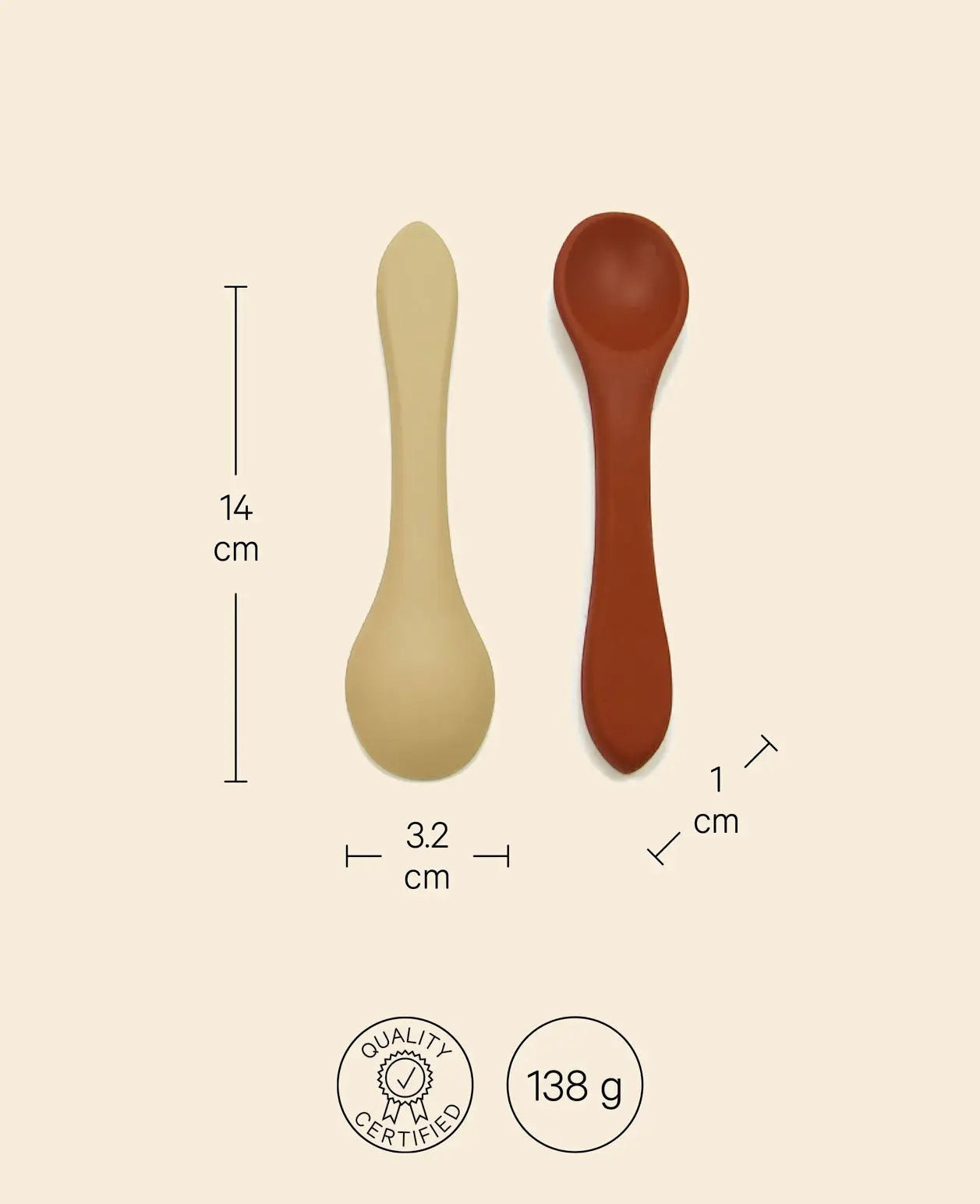 Vierteiliges Löffelset für Kinder aus Silikon, verschiedenfarbig, 14 cm x 1 cm