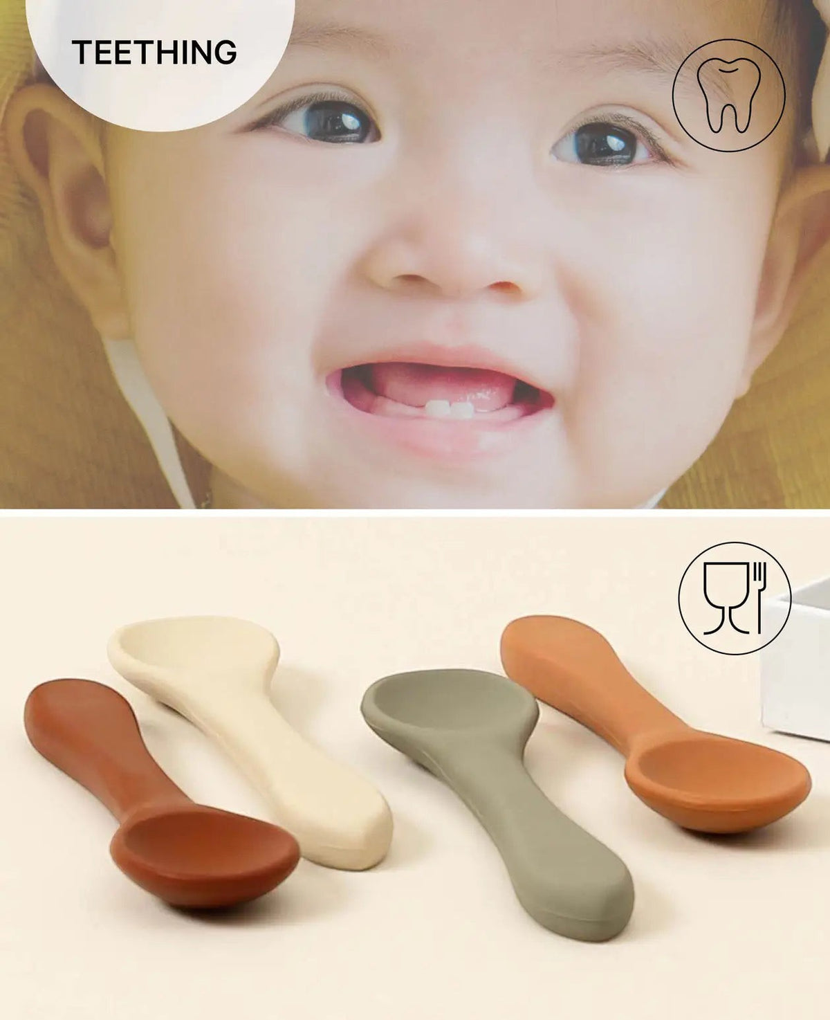 Vierteiliges Löffelset für Kinder aus Silikon, verschiedenfarbig, 14 cm x 1 cm
