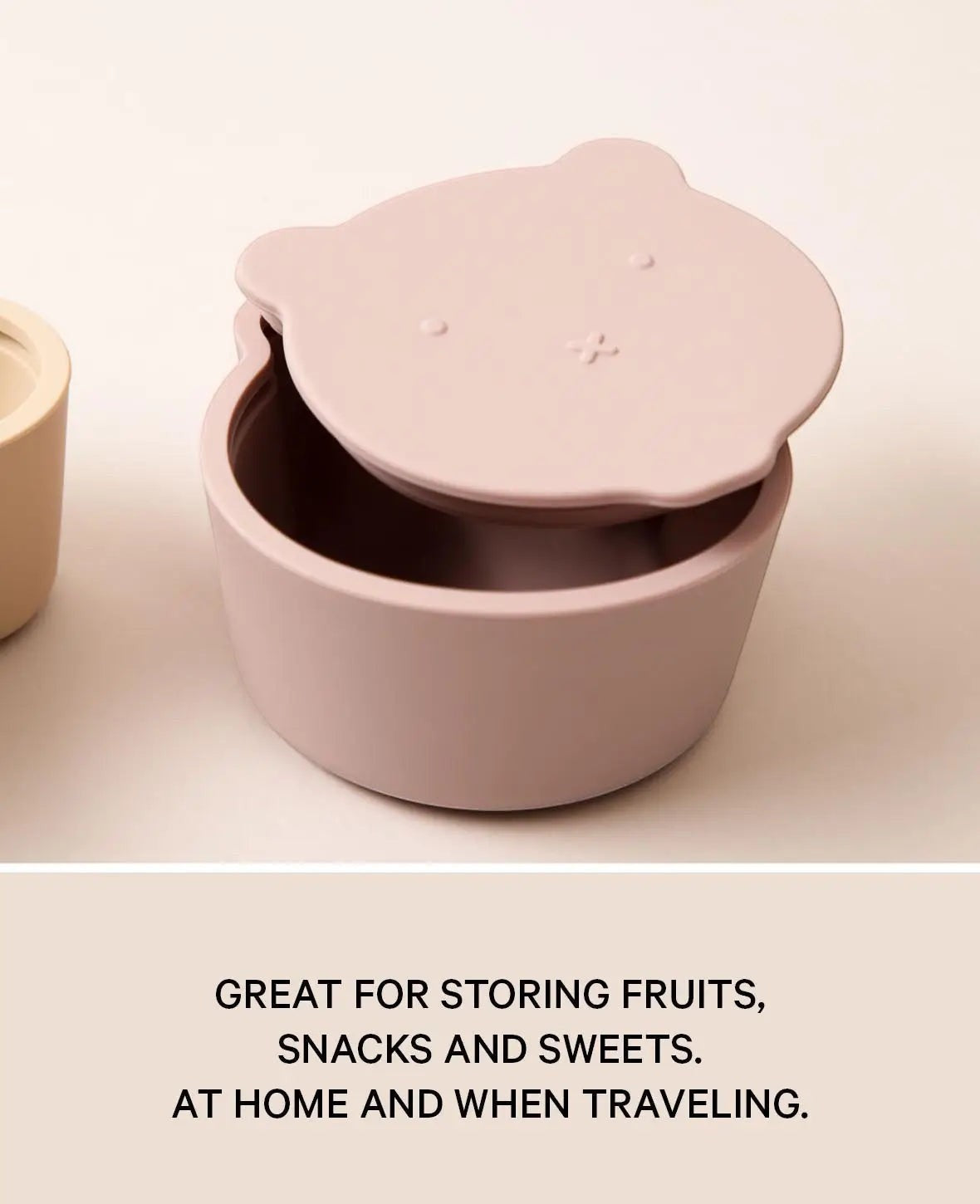 Kinder Lunchbox Set / Snackbox / Aufbewahrungsdosen in Wolken und Bärenform, aus Silikon in Rosa / Beige