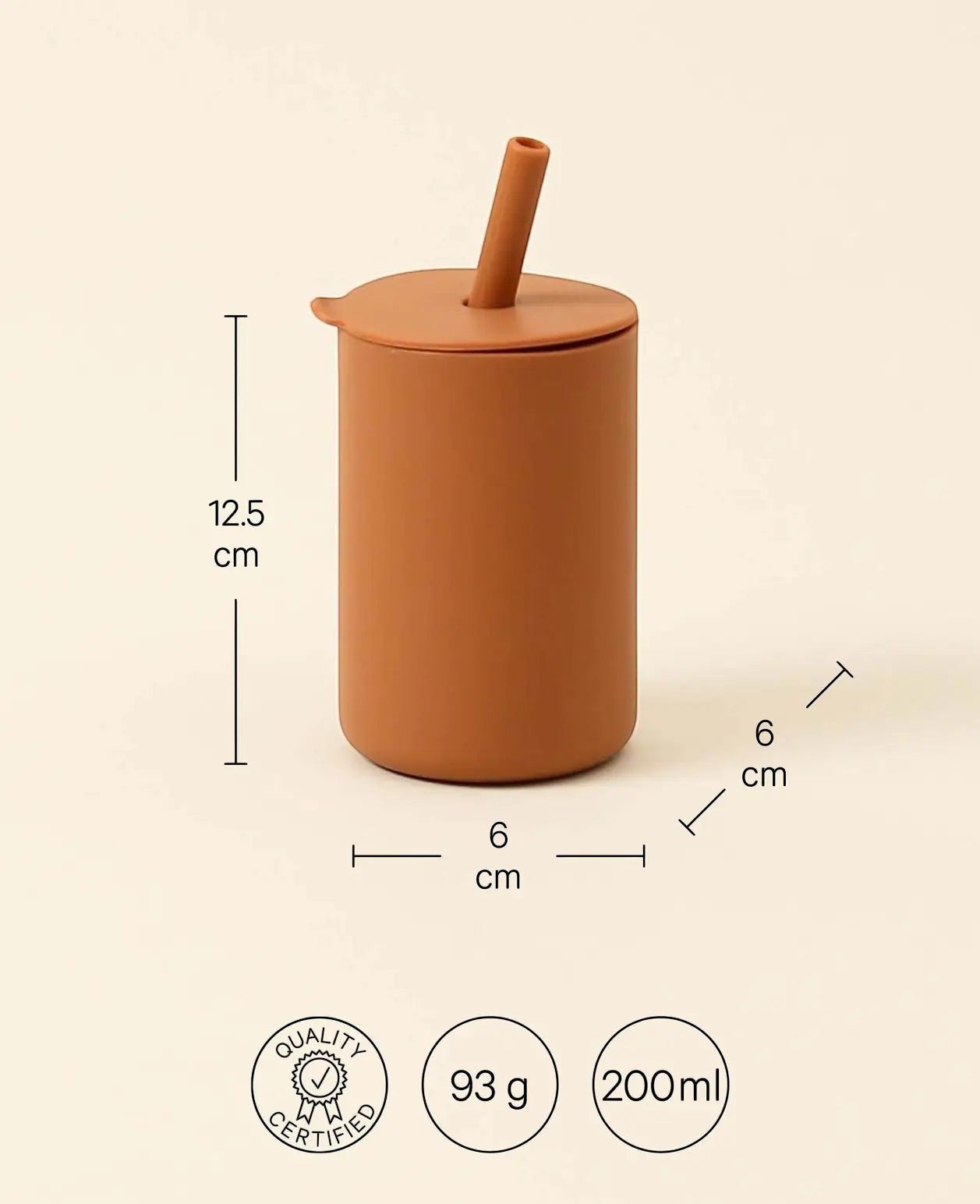 Trinkbecher mit Strohhalm für Kinder in rostrot aus Silikon, 200 ml