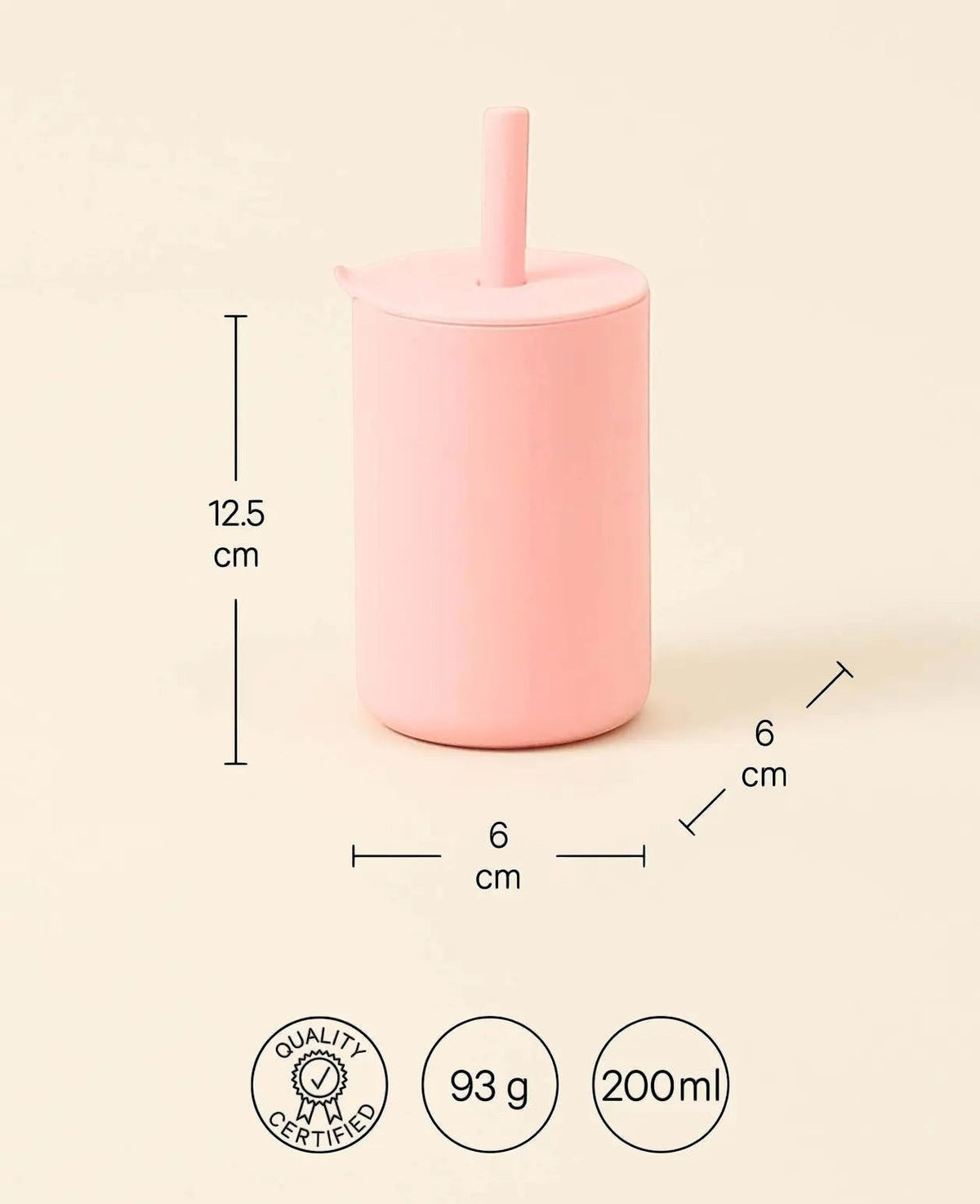 Trinkbecher mit Strohhalm für Kinder in rosa aus Silikon, 200 ml