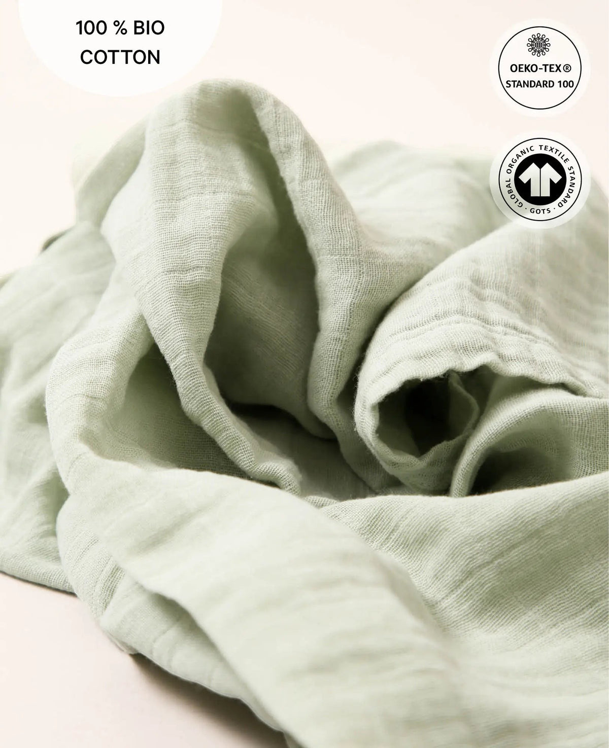 Musselin Tuch / Mulltuch aus 100% Bio Baumwolle als Nuscheli für Babys oder als Mode- und Dekoaccessoire in Salbeigrün, 75 x 75 cm