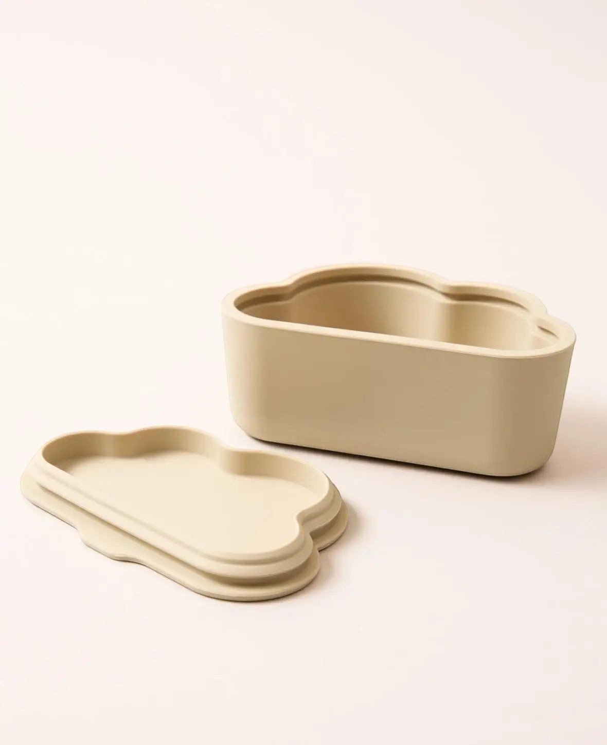 Kinder Lunchbox Set / Snackbox / Aufbewahrungsdosen in Wolken und Bärenform, aus Silikon in Rosa / Beige