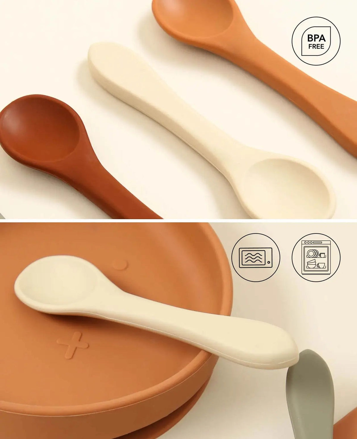 Vierteiliges Löffelset für Kinder aus Silikon, verschiedenfarbig, 14 cm x 1 cm