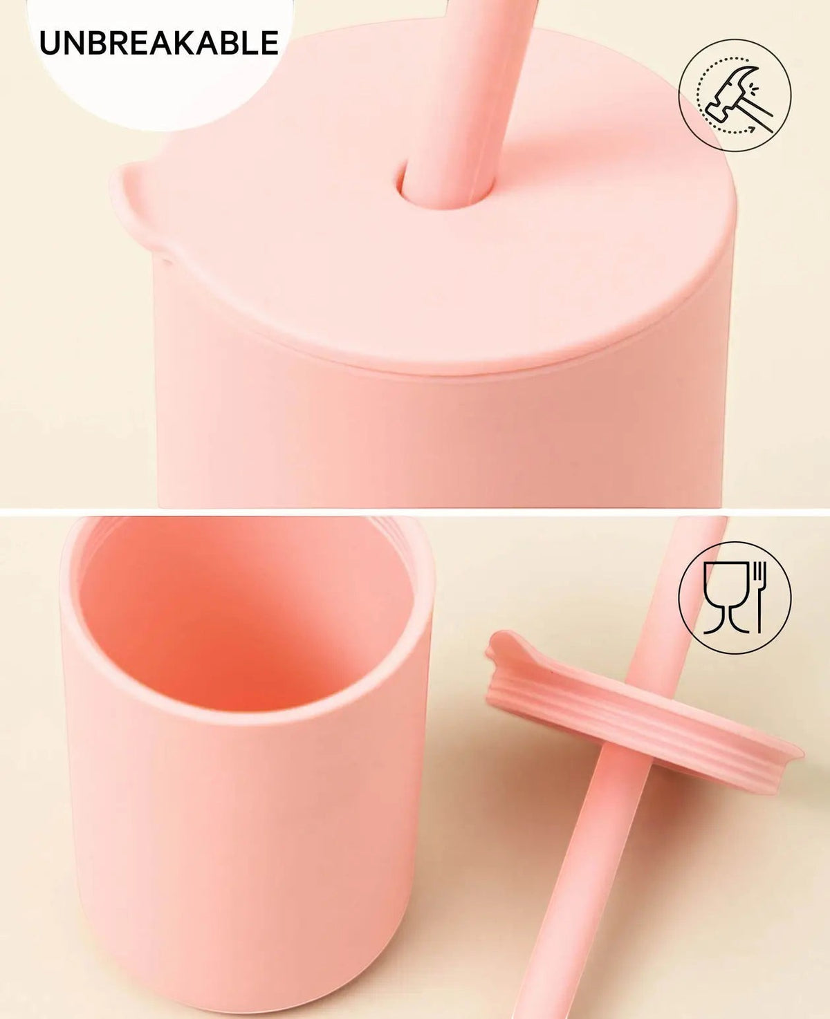 Trinkbecher mit Strohhalm für Kinder in rosa aus Silikon, 200 ml