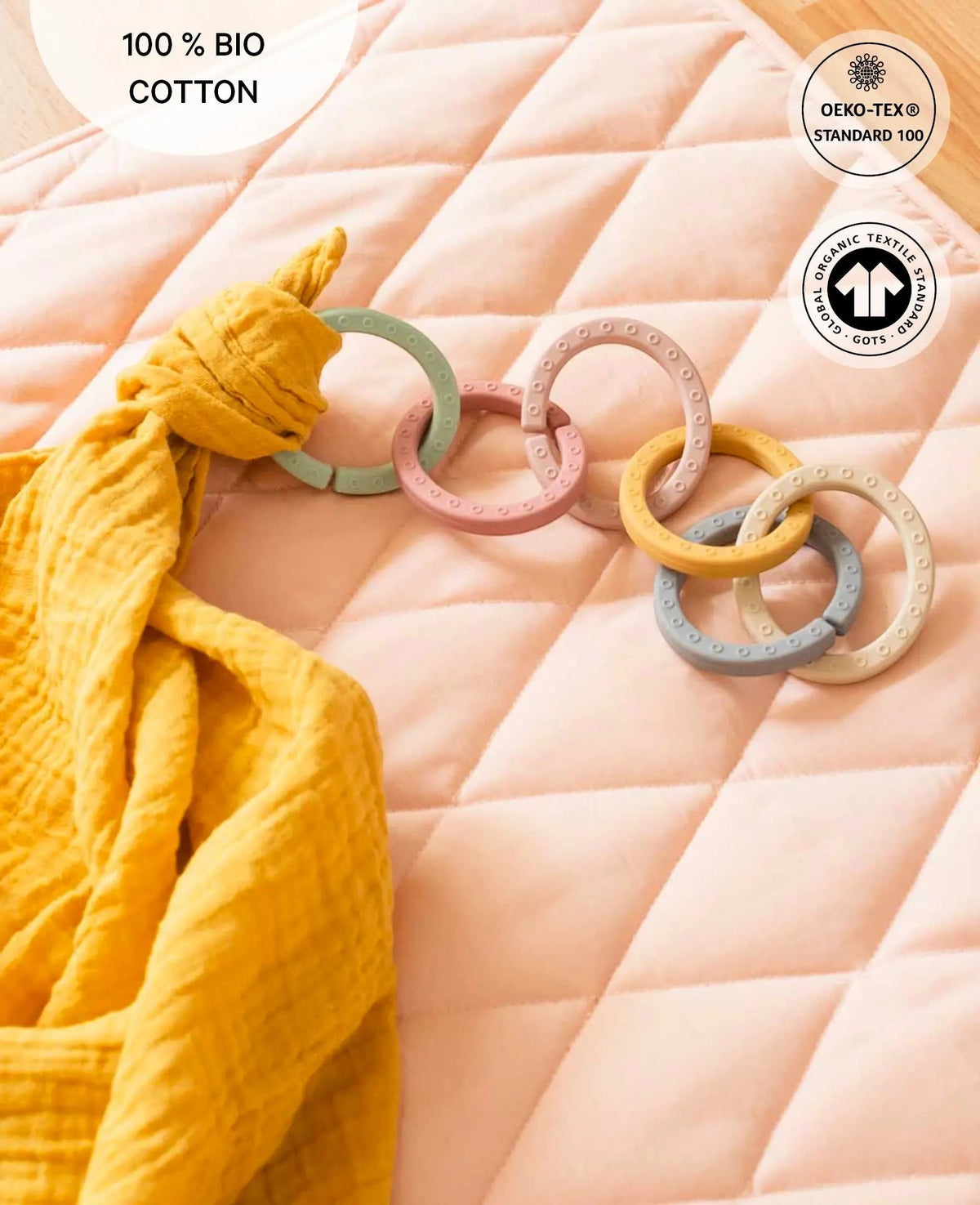 Musselin Tuch / Mulltuch aus 100% Bio Baumwolle als Nuscheli für Babys oder als Mode- und Dekoaccessoire in Senfgelb, 75 x 75 cm