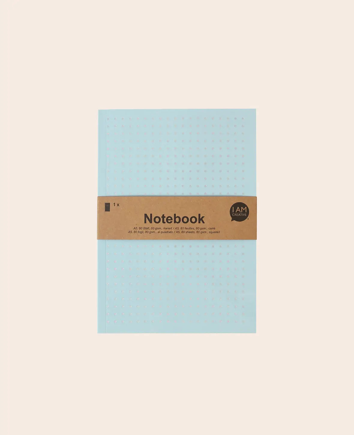 Notebook A5, Notizheft mit karierten Blättern in schlichtem gepunkteten Design, Hellblau, 80 g, 148 x 210 mm, 60 Blatt