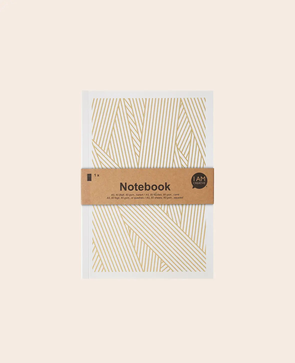 Notebook A5, Notizheft mit karierten Blättern in schlichtem gemusterten Design, Gold & Grau, 80 g, 148 x 210 mm, 60 Blatt