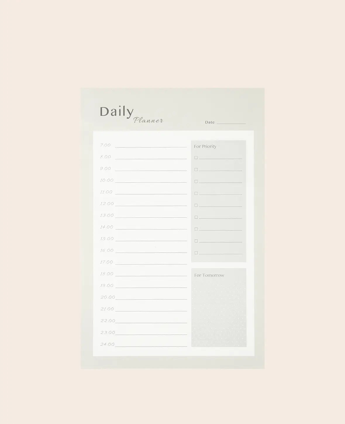 Daily Planner Grün, Tagesplaner Papierblock mit herausnehmbaren Blättern, Stundenliste, To Do Prioritätsfeld und Extrafeld für Notizen, 14 x 21 cm, 80 Blätter