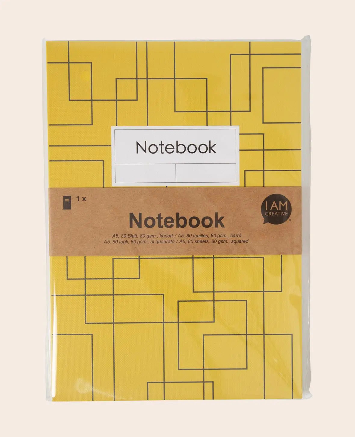 Notebook, A5, Notizheft mit karierten Blättern in grafischen Design, gelb, 80 g, 148 x 210 mm, 80 Blatt