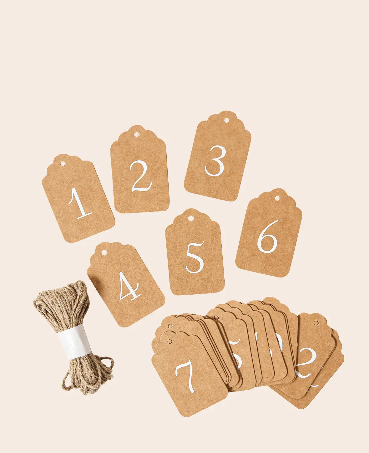 Adventskalender Tags mit 6 m Schnur, Braun & Weiss, ø 6 cm, 24 Stk.