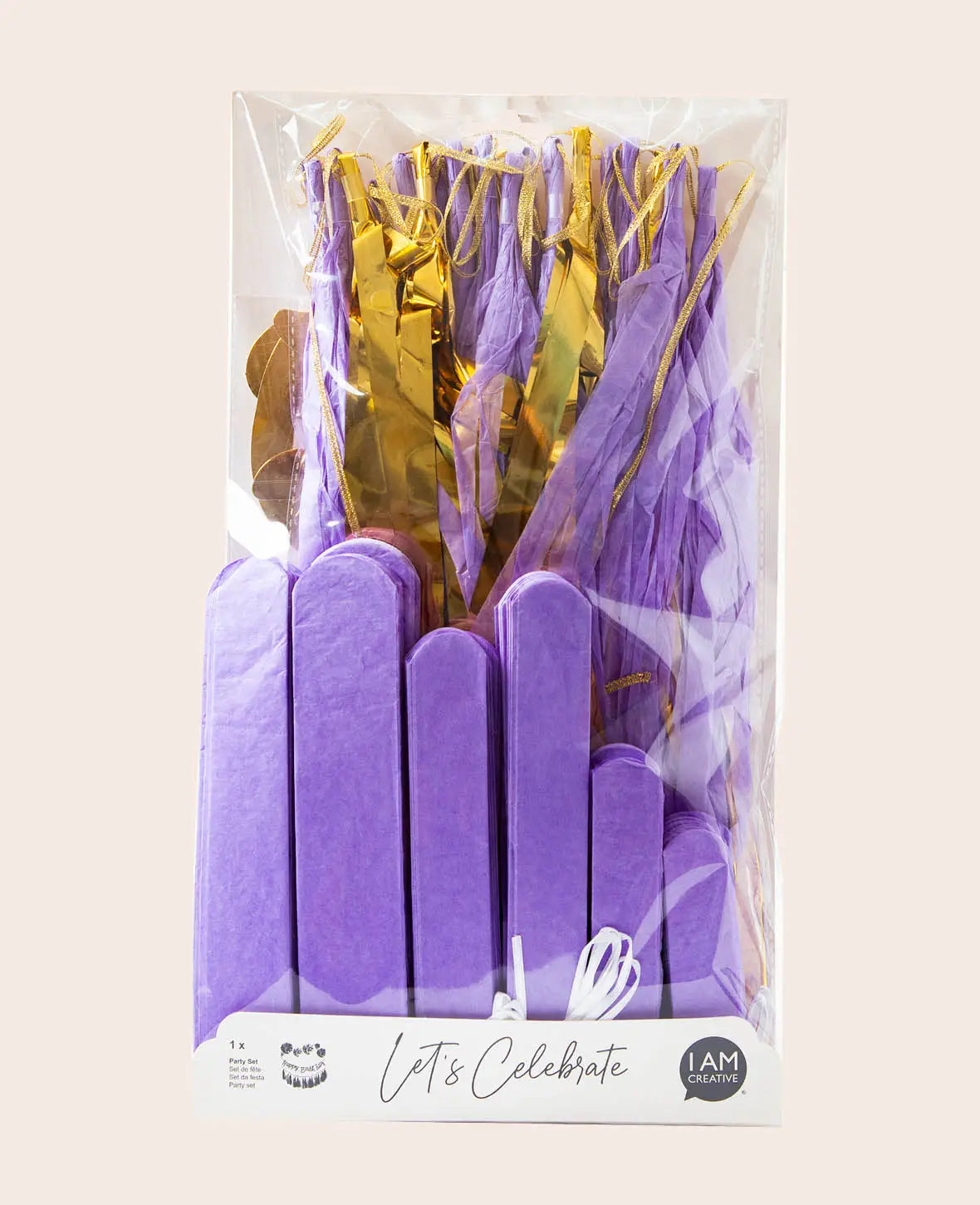 Party Dekorationsset mit Pompons, Happy Birthday Girlande und Quastengirlande, Lavendel/Gold
