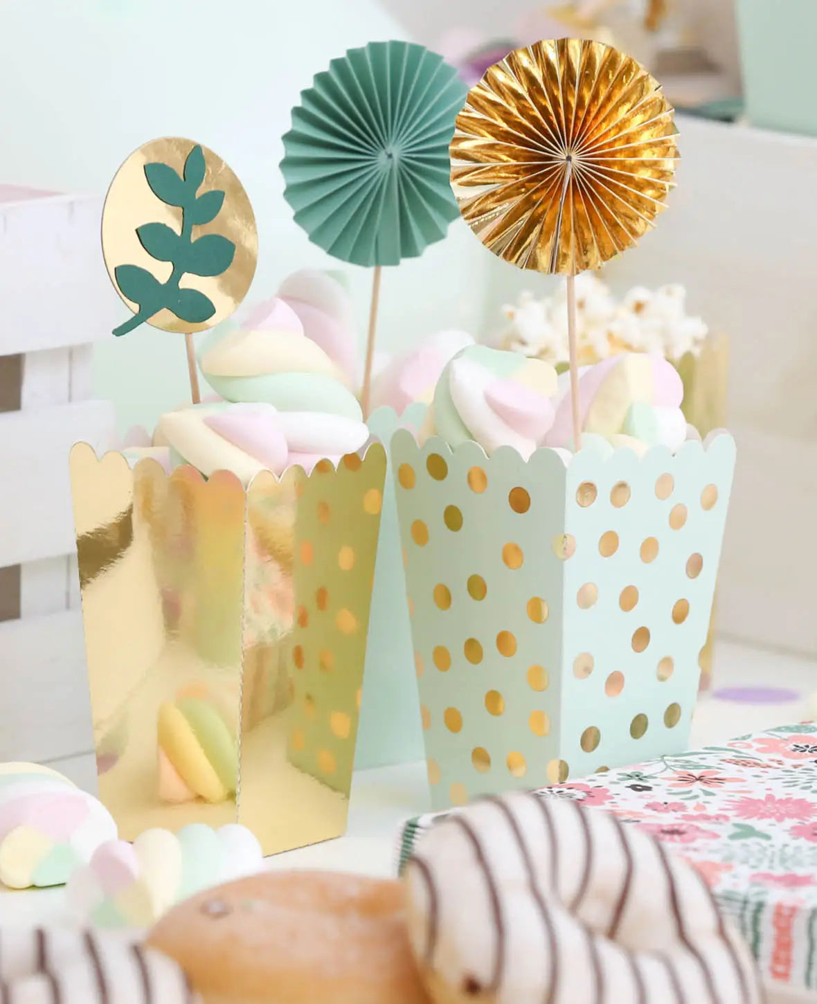 Popcorn Box, Mint / Gold, 10 cm, 6 Stk.