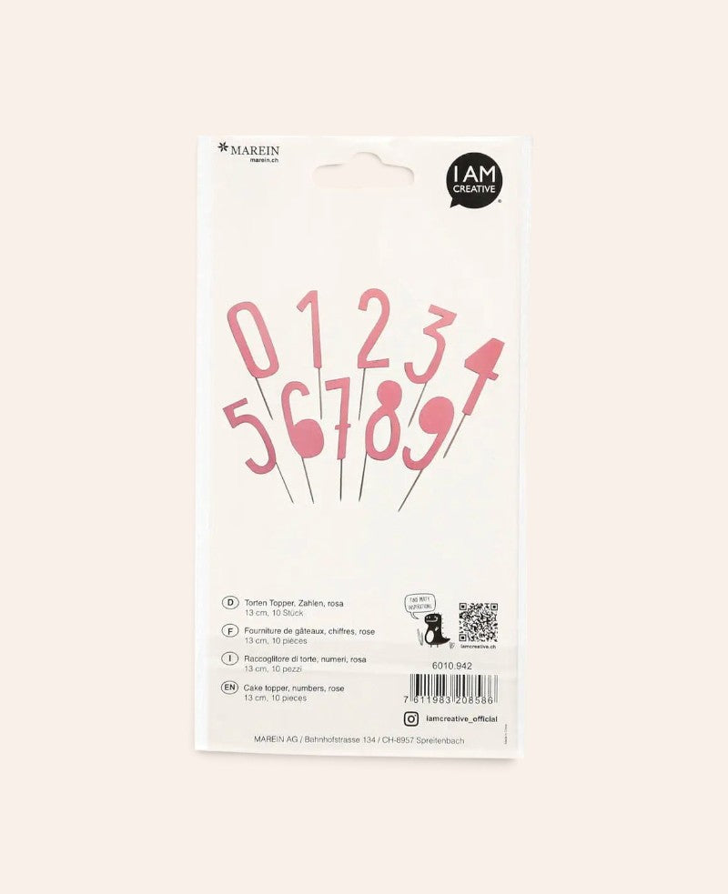 Torten Topper Zahl, Rosa, 13 cm, 10 Stk.