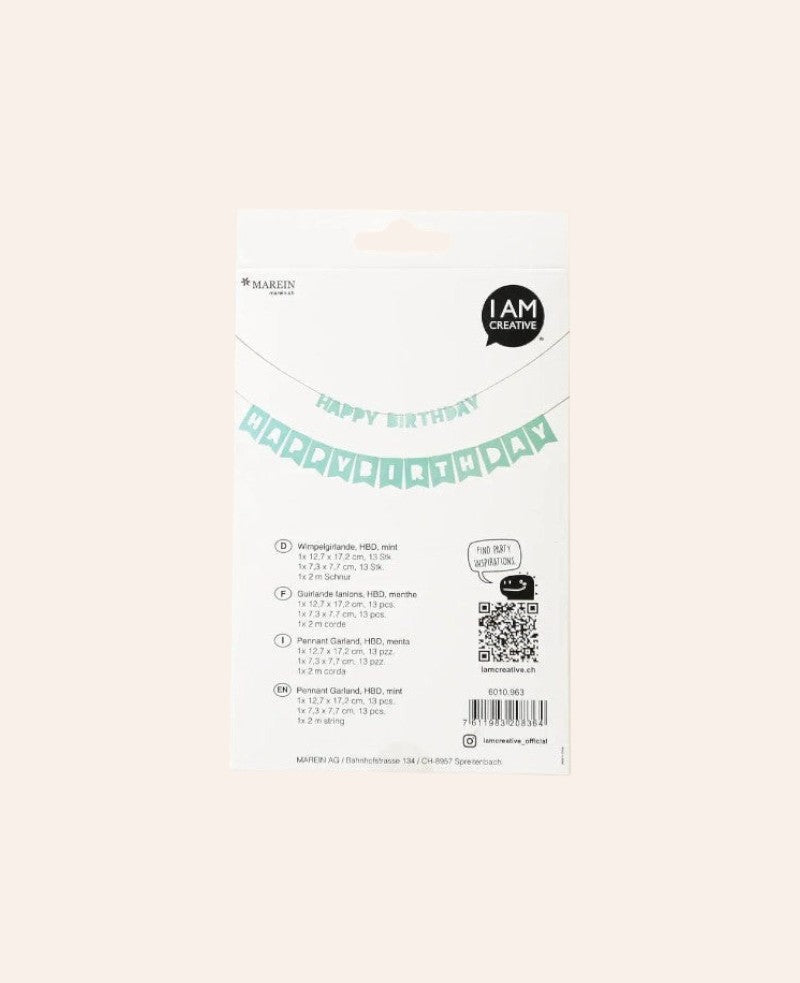 Girlande Birthday, Mint, 230 cm, 2 Stk.