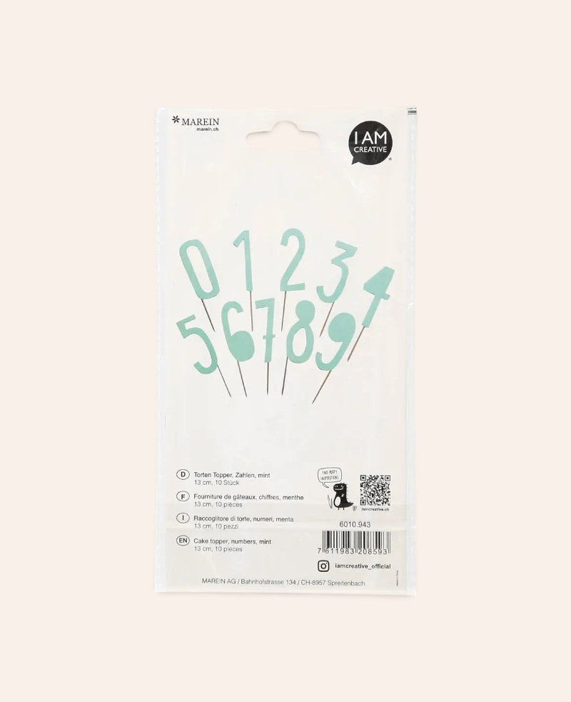 Torten Topper Zahl, Mint, 13 cm, 10 Stk.