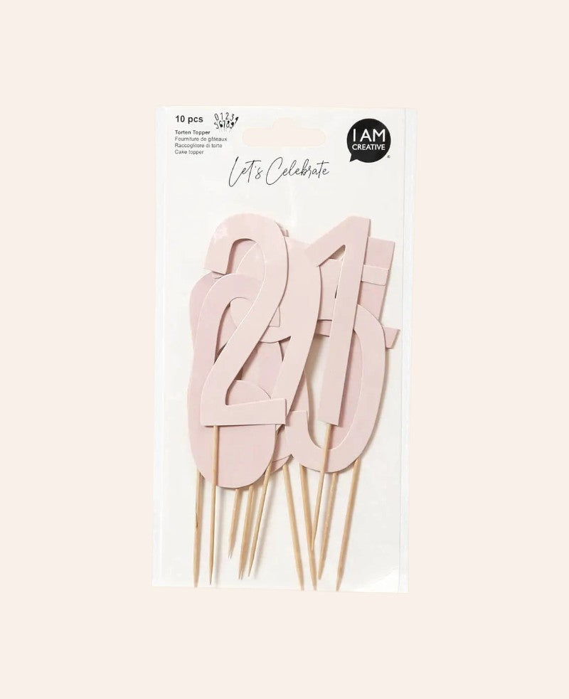 Torten Topper Zahl, Rosa, 13 cm, 10 Stk.