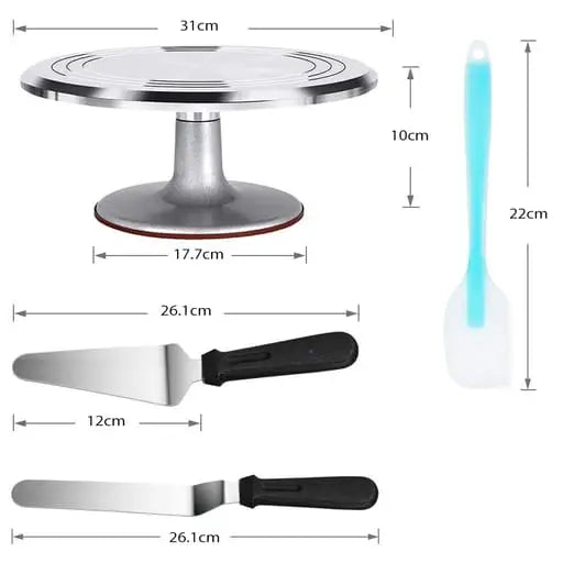 Drehbare Tortenplatte Kuchen Drehteller Dekorier Set, Ø30cm, 7-tlg. Set