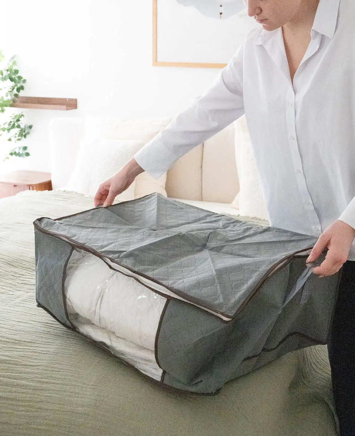 Aufbewahrungs Tasche Bettwäsche Organizer Box - Grau, 70x50x30cm, 3 Stk.