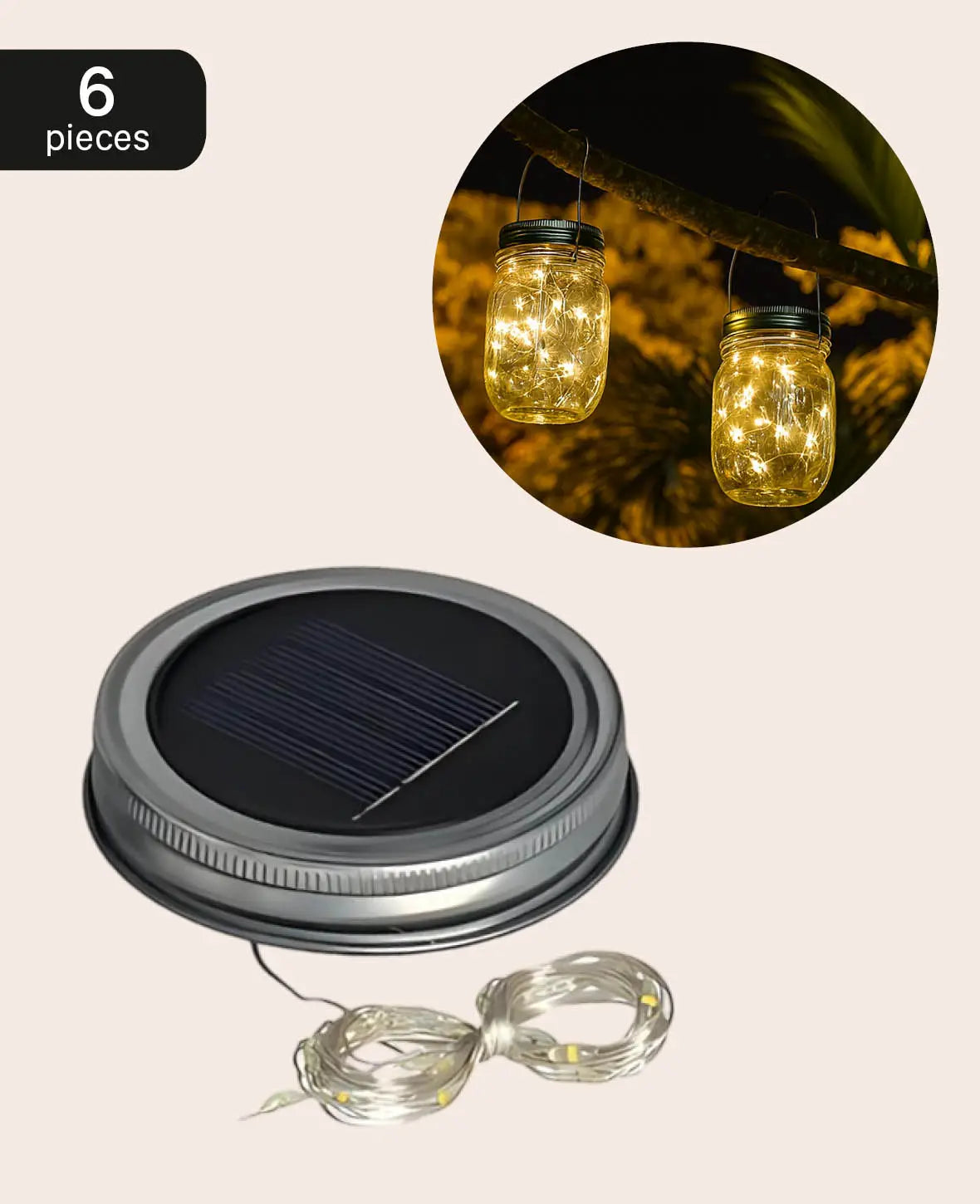 Deckel mit LED Solar Lichterkette, Warmweiss, 6 Stk.