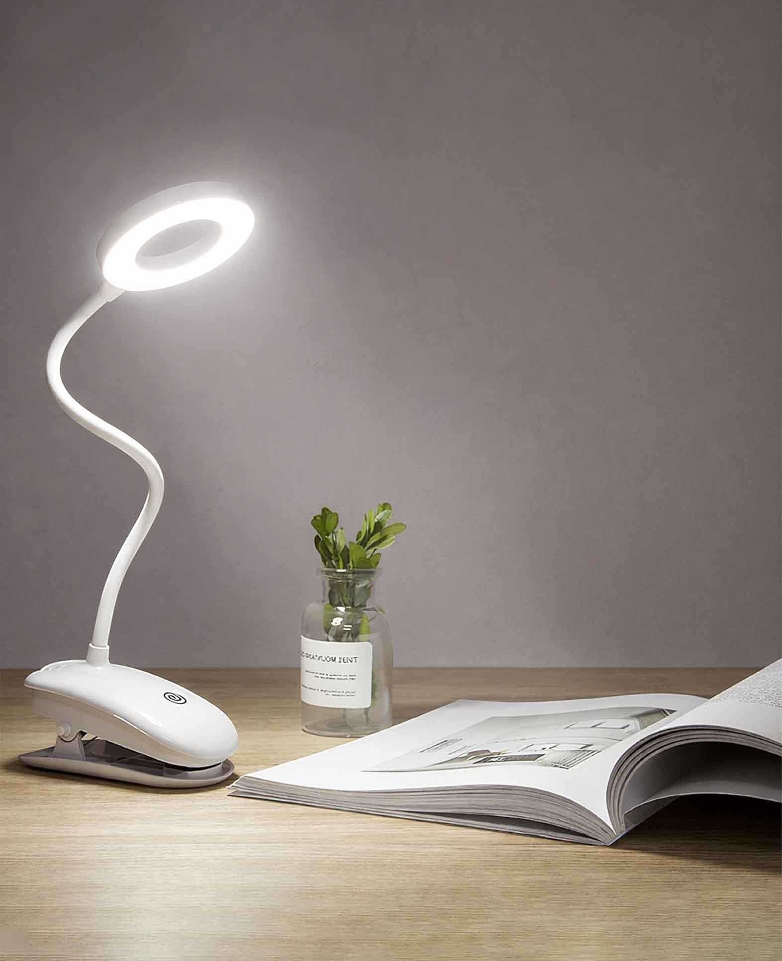 LED Leselampe mit biegbarem Schwanenhals und Clip Halterung, Weiss