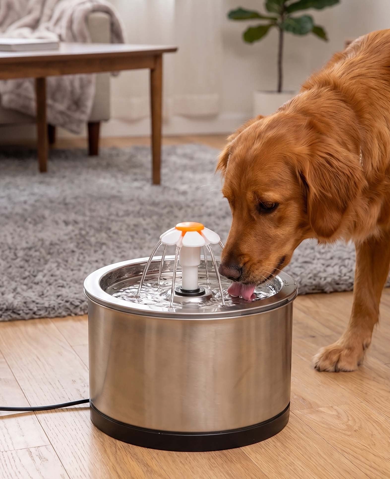 Edelstahl Katzen Trinkbrunnen USB Hunde Wasserspender - Silber, 2.5L