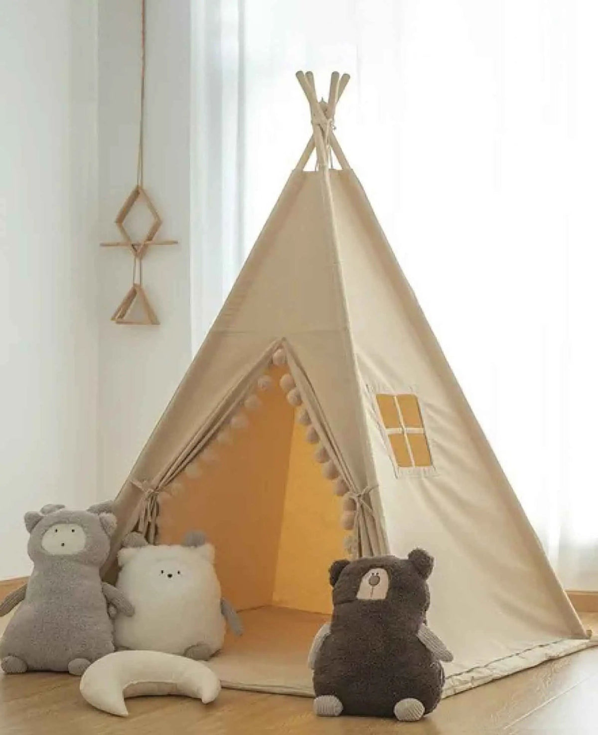 Kinder Spieltipi / Indoor Spielzelt mit Fenster - Beige, 120 x 150cm
